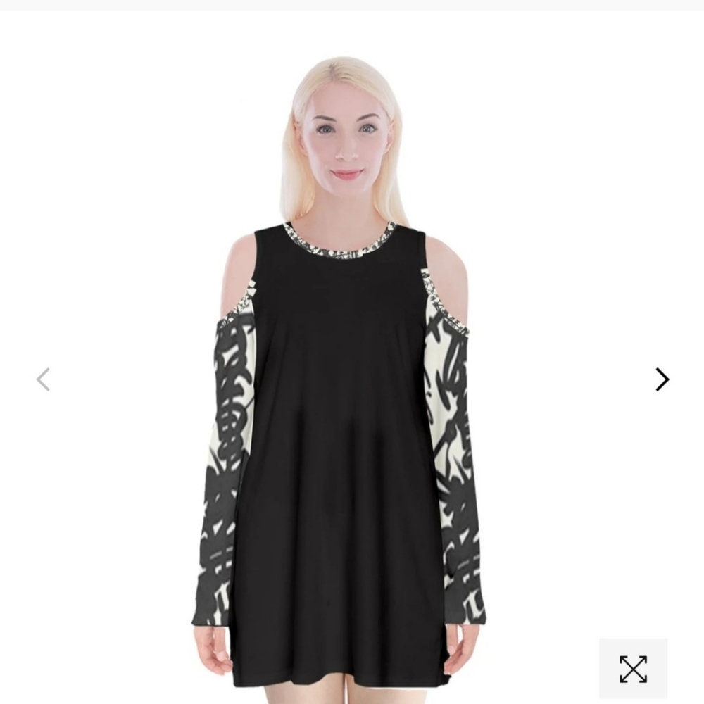 ORIENTAL WINTER VELVET LONG SLEEVE SHOULDER CUTOUT DRESS